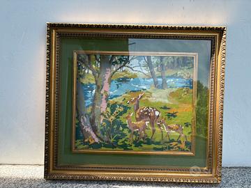 Quadro  ricamato a mano  con cervi