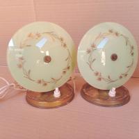 Coppia lampade comodino vintage verde decorato oro