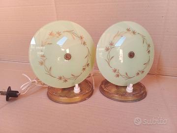 Coppia lampade comodino vintage verde decorato oro
