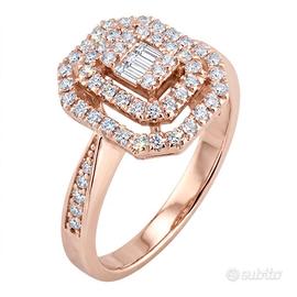Anello da donna rettangolare  oro Rosa e Diamanti