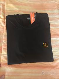 t-shirt Hermes nera logo arancio