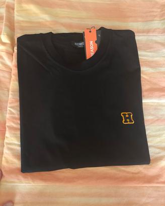 t-shirt Hermes nera logo arancio