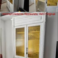 Vetrina Credenza Legno Restaurata Antica Giallo 