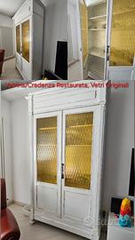 Vetrina Credenza Legno Restaurata Antica Giallo 