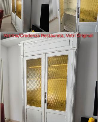 Vetrina Credenza Legno Restaurata Antica Giallo 