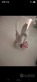 statuine cigni in porcellana con rose in rilievo