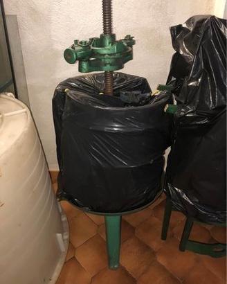 Torchio manuale per uva / da vino in legno e ghisa