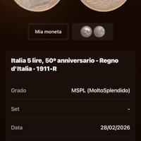 Moneta argento 5 lire regno italia