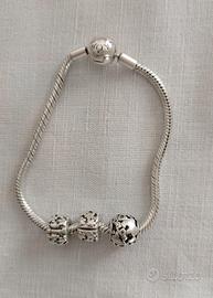 Pandora originale, braccialetto con tre charms