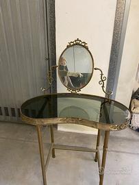 Tavolino da trucco vintage in ottone e vetro