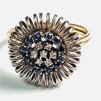 Anello vintage oro 18 kt 750 diamanti e zaffiri