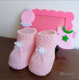 Scarpette neonato rosa lana baby fatte a mano
