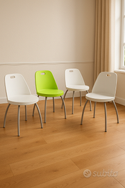4 Sedie RUOTANTI | 3 Bianche + 1 Verde acido
