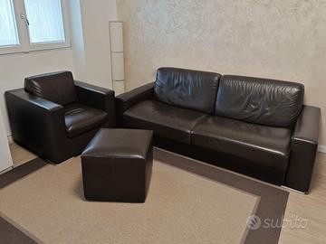 Divano letto 3 posti + poltrona in vera pelle