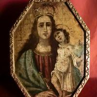 TAVOLA IN LEGNO CON  VERGINE E BAMBINO  Sec. XVII