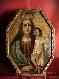 TAVOLA IN LEGNO CON  VERGINE E BAMBINO  Sec. XVII