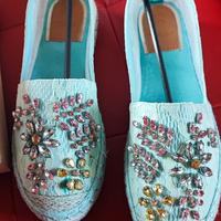 scarpe in tessuto di pizzo con strass