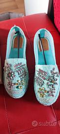 scarpe in tessuto di pizzo con strass