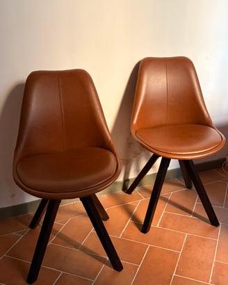 2 sedie design cognac con gambe in metallo