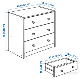 Cassettiera Ikea RAST - 3 cassetti - 62x70 cm