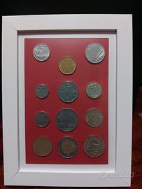 Quadretto monete in lire da 5 a 1000