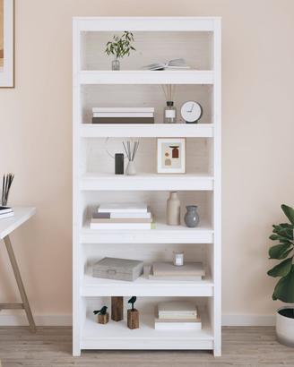 Libreria bianca in legno massello di pino 80x35x18