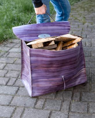Borsa in cuoio porta legna – fatta a mano,
