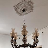 lampadario a sei braccia in ottone ricondizionato