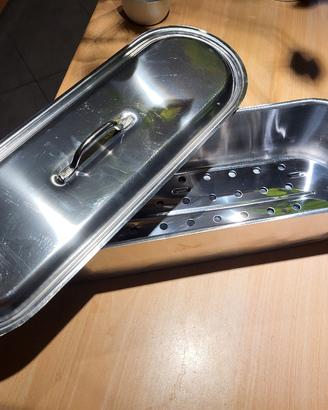 Pesciera in acciaio inox con coperchio e griglia i