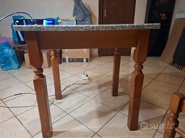 tavolo noce foderato formica e 2 sgabell paglia 