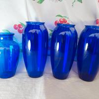 3 VASI ALTI 1 BASSO VETRO BLU VINTAGE 