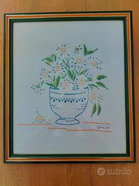 Quadro ricamo a mano fiori 41x47