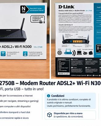 Modem Router D-Link DSL-2750B ADSL2+ Wi-Fi N300
