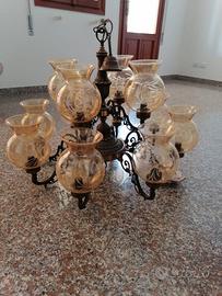 lampadario antico ottone cristallo