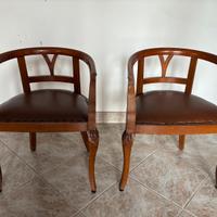 Sedie a pozzetto (coppia) in legno e pelle