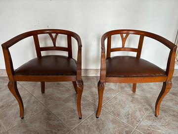 Sedie a pozzetto (coppia) in legno e pelle