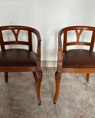 Sedie a pozzetto (coppia) in legno e pelle
