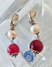 Orecchini clip argento,rubino e perle, anni 50/60