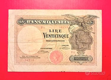 25 lire Aquila con bandiera Sabauda Banca d'Italia
