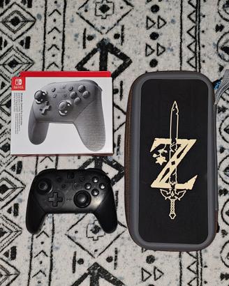 nintendo pro controller originale + custodia zelda