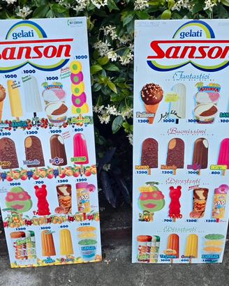 Coppia Tabelle Gelati Sanson Vintage Anni 90 lire