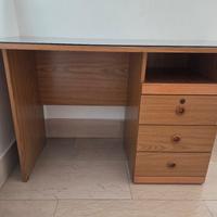 Scrivania in Legno con Piano in Vetro Rimovibile 