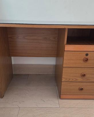 Scrivania in Legno con Piano in Vetro Rimovibile 