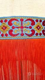 Cintura danza frange arancioni passamaneria blu