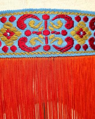 Cintura danza frange arancioni passamaneria blu