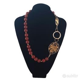 collana pietre dure diaspro rosso asimmetrica