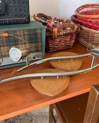plafoniera in acciaio e legno x2