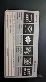 Portatile Acer aspire E15 E5-553-T7ZR 8Gb DDR4 UNT