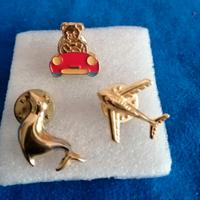 3 spillette da giacca vintage argento placcato oro