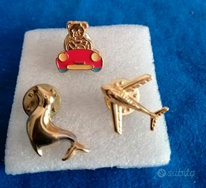 3 spillette da giacca vintage argento placcato oro